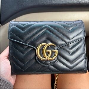 Gucci Black and Gold Quilted Leather Clutch